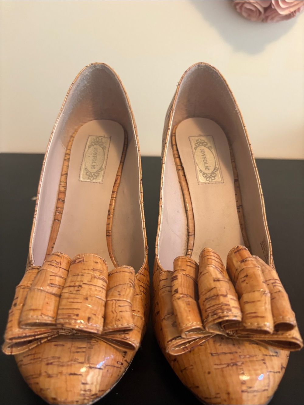 Joyfolie Cork Bow Pumps in Tan